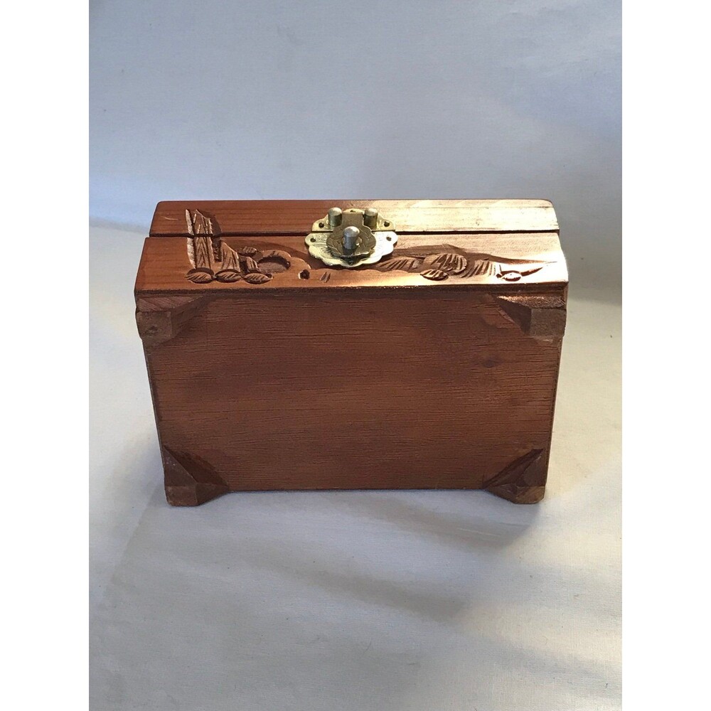 Wooden Jewelry Box with Carved Sailboat boat beach ocean trinket collectible - Picture 6 of 9